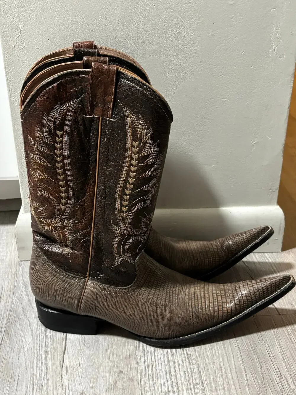 El General Men’s 11 Brown Embossed Lizard Print Leather Cowboy Boots Mexico
